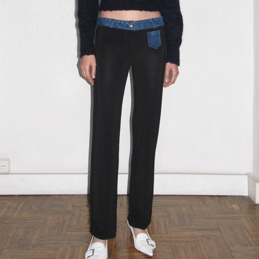 Paloma Wool Black Pants with Blue Denim Accents *flaw